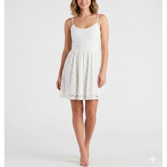 Abercrombie & Fitch Dresses & Skirts - ABERCROMBIE & FITCH Ivory Lace Mini Dress‎ Size L Y2K Babydoll Romantic Festival
